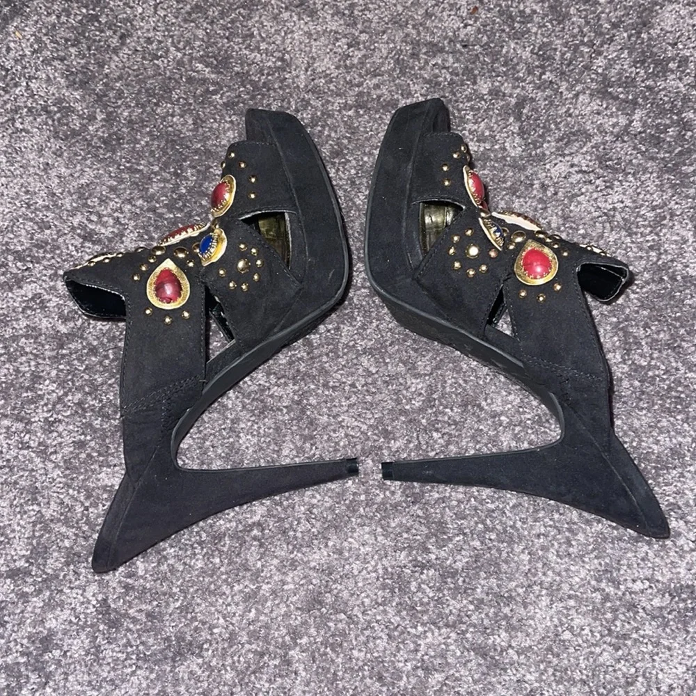 Black velvety jewel stone heels - Picture 4 of 6